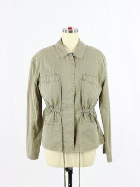 JAMES PERSE Army Green 100% Cotton Voile Drawstring Utility Jacket, Size 3/L